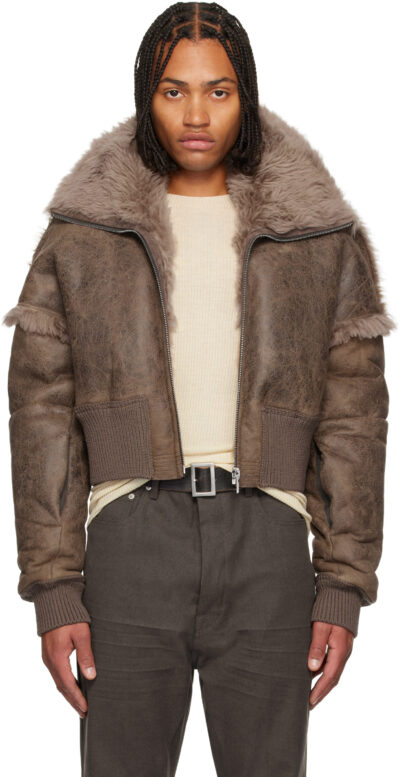 Rick Owens Beige Concordians Dracucollar Shearling Jacket
