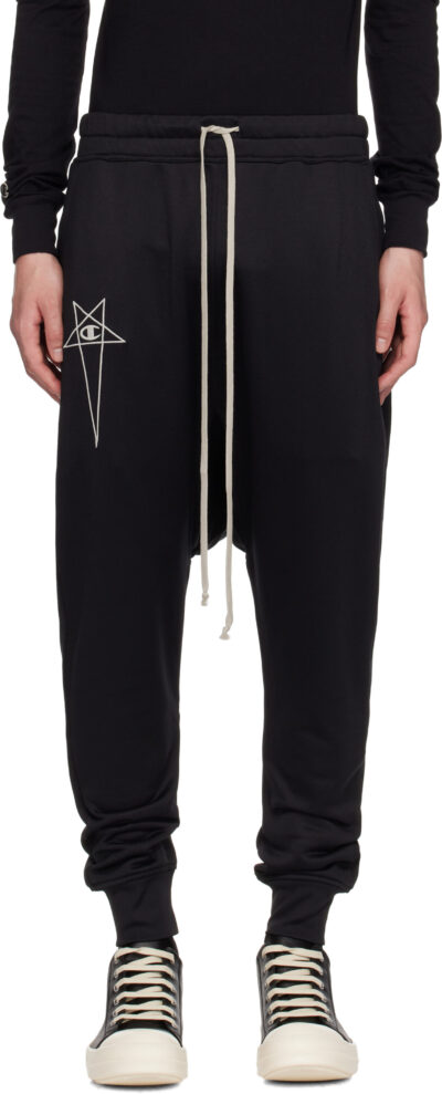 Rick Owens Black Champion Edition Prisoner Drawstring Sweatpants