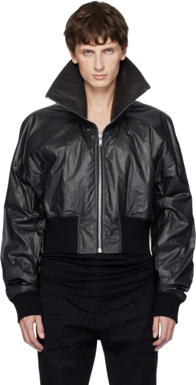 Rick Owens Black Concordians Dracucollar Cropped Bomber Jacket