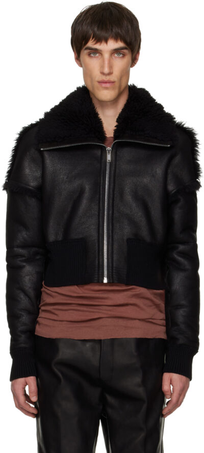 Rick Owens Black Concordians Dracucollar Shearling Jacket