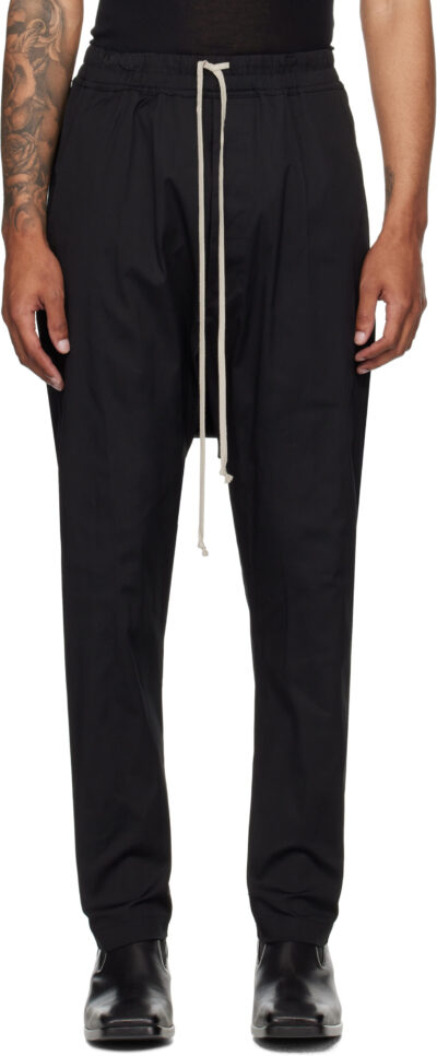 Rick Owens Black Concordians Drawstring Long Trousers