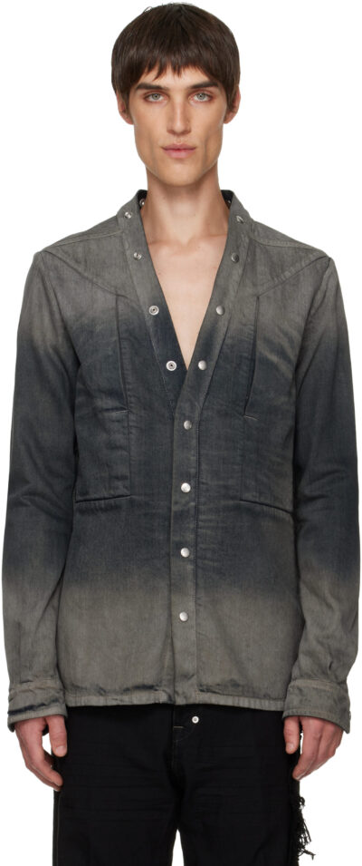 Rick Owens Gray Concordians Larry Fogpocket Denim Shirt
