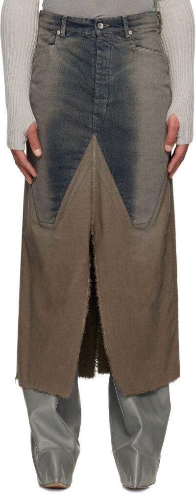 Rick Owens Gray Concordians Long Slivered Denim Skirt