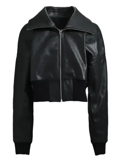 Rick Owens cropped leather zip-front jacket - Black