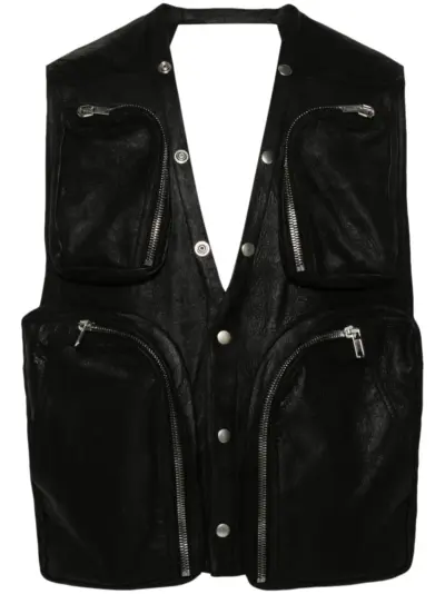 Rick Owens leather V-neck gilet - Black