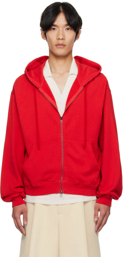 The Elder Statesman Red Daily Zip Hoodie