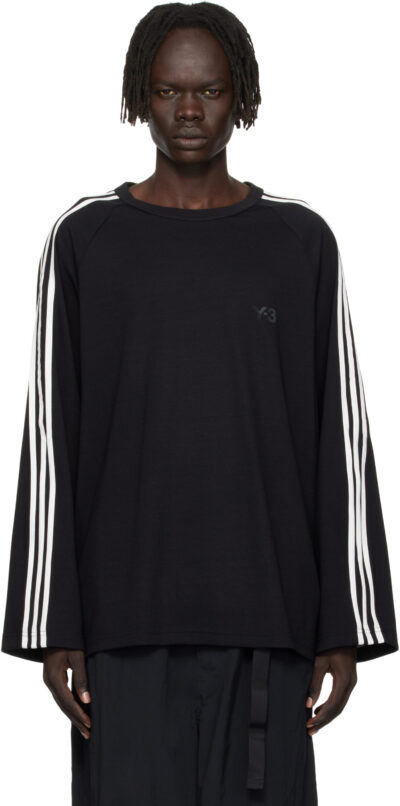 Y-3 Black Long Sleeve 3-Stripes T-shirt