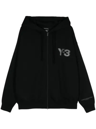 Y-3 logo-print zip-up hoodie - Black