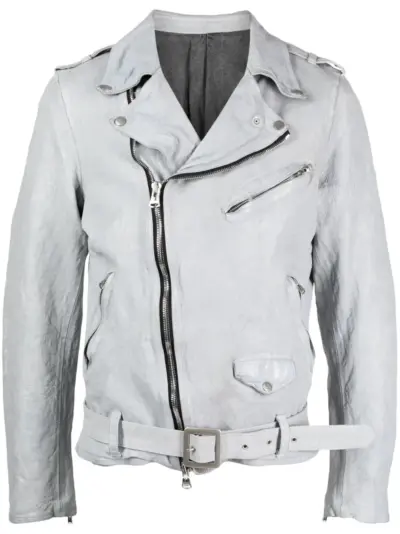 Yohji Yamamoto belted leather biker jacket - Grey