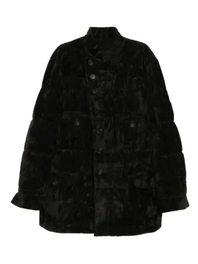Yohji Yamamoto linen velvet horizontal padded coat - Brown