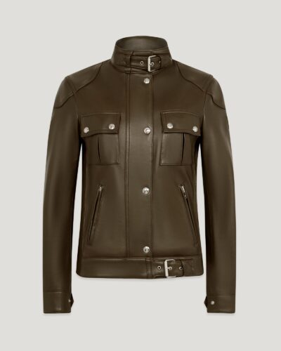 Belstaff Gangster Jacket Women's Matt Nappa Faded Olive Size UK 6