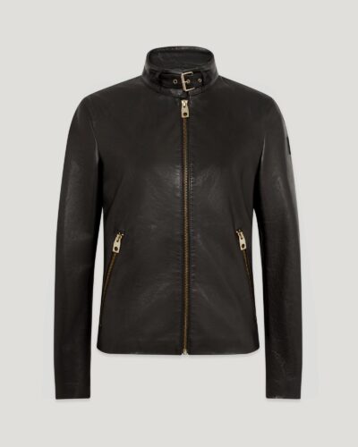 Belstaff Kerr Jacket Women's Calf Satin Leather Black Size XS