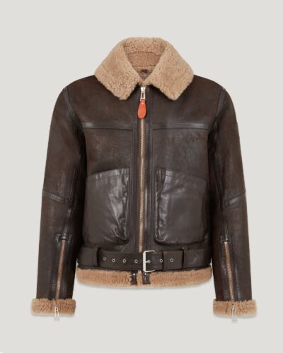 Belstaff X Nigel Cabourn Coastal Commander Jacket Men's Aviator Shearling Dark Brown / Sand Size XS