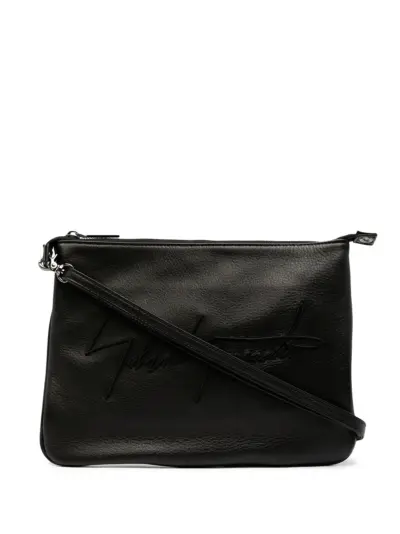 Discord Yohji Yamamoto logo-embroidered leather shoulder bag - Black