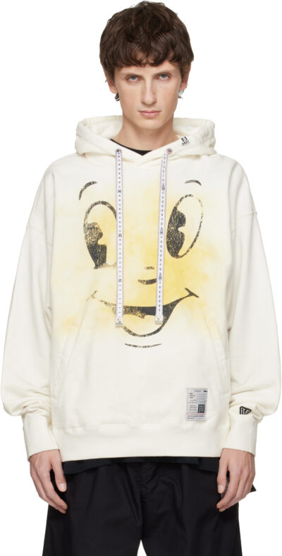Maison MIHARA YASUHIRO White Happy Face Printed Distressed Hoodie