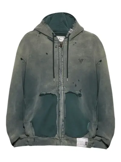 Maison MIHARA YASUHIRO faded-effect zip-up hoodie - Green