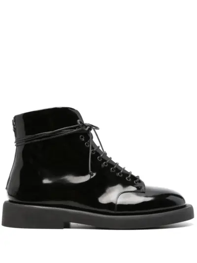 Marsèll 40mm Gommello patent-finish lace-up biker boots - Black