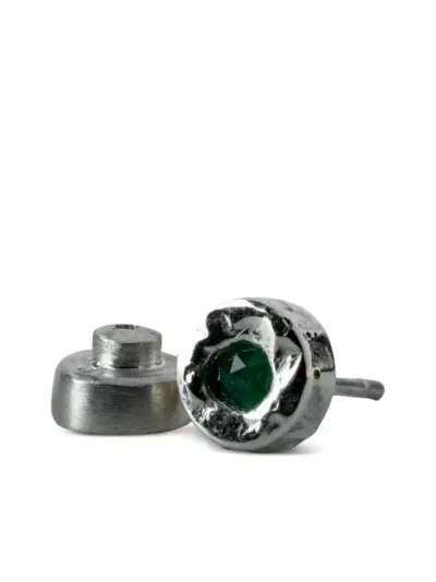 Parts of Four 10K white gold Tiny emerald stud earring - Silver