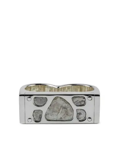 Parts of Four sterling silver diamond double ring