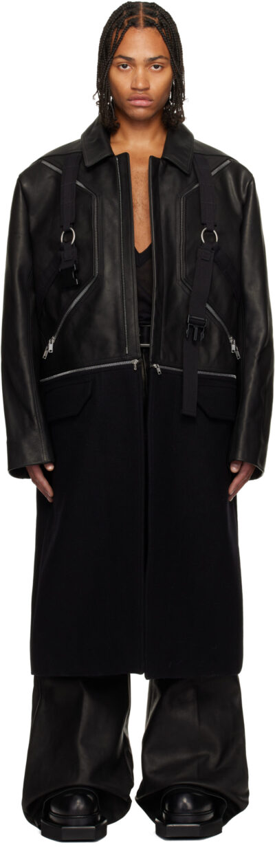 Rick Owens Black Concordians Blixa Jumbo Mac Leather Coat