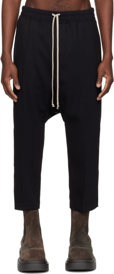 Rick Owens Black Temple Drawstring Cropped Trousers