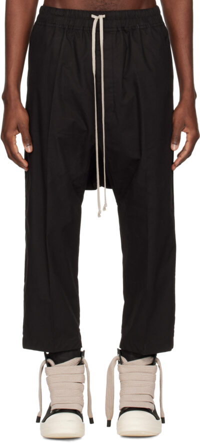 Rick Owens Black Temple Drawstring Cropped Trousers