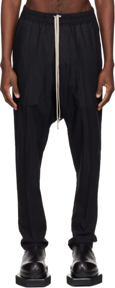 Rick Owens Black Temple Drawstring Slim Long Trousers