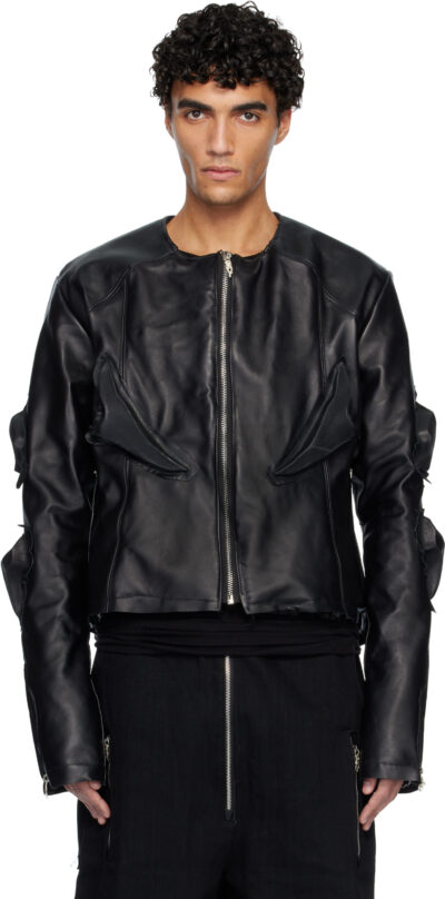 Swampgod Black Padded Leather Biker Jacket