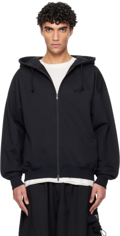 Y-3 Black Brushed Terry Zip Hoodie