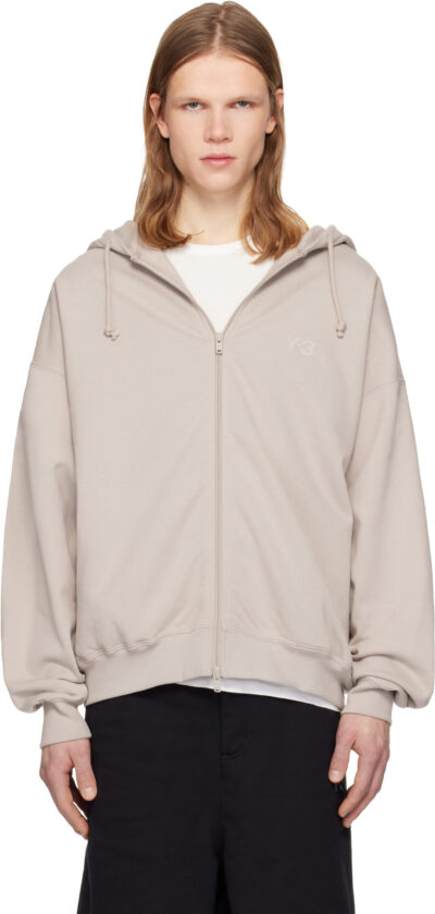Y-3 Taupe Brushed Terry Zipper Hoodie