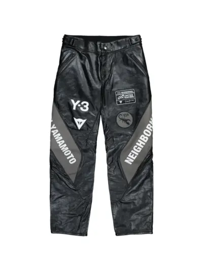 Y-3 racer logo leather trousers - Black