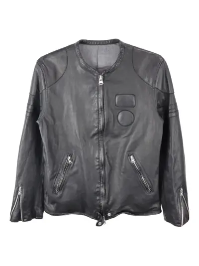 Yohji Yamamoto embossed-logo leather jacket - Black