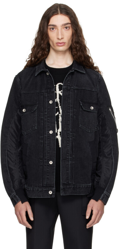 sacai Black Nylon Twill & Denim Jacket