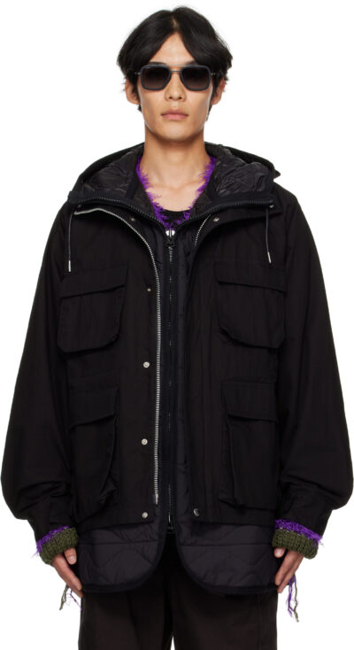 sacai Black Rip Stop Blouson Jacket