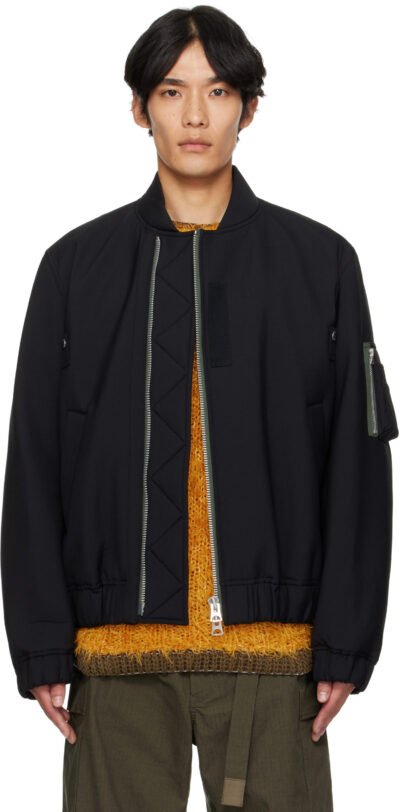 sacai Black Suiting Blouson Bomber Jacket