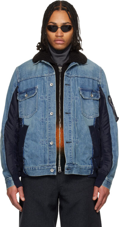 sacai Blue Nylon Twill & Denim Jacket