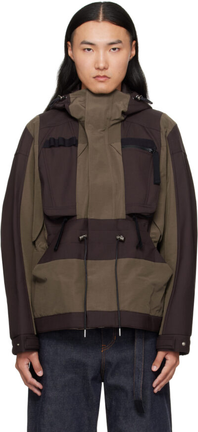 sacai Brown & Khaki Suiting Bonding Grosgrain Jacket