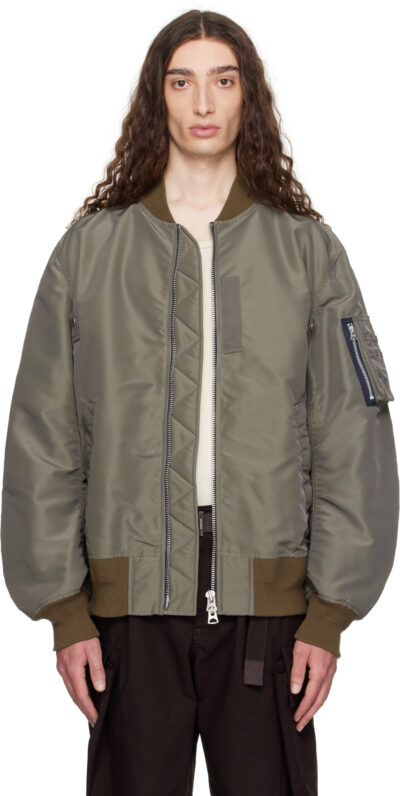 sacai Taupe Nylon Twill Bomber Jacket