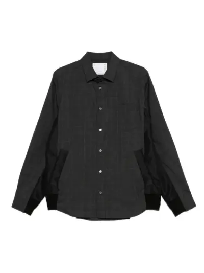 sacai checked-pattern shirt jacket - Grey