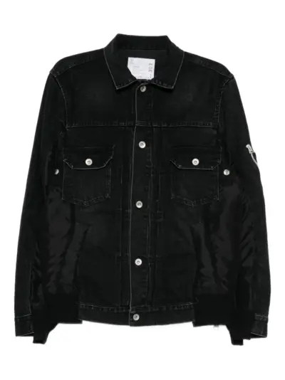 sacai denim mixed media twill jacket - Black