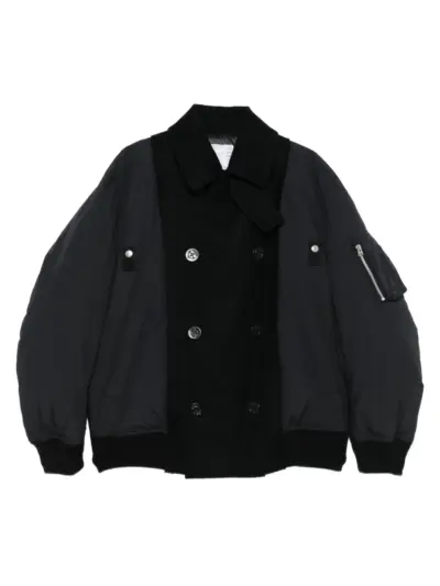 sacai double-breasted wool jacket - Black