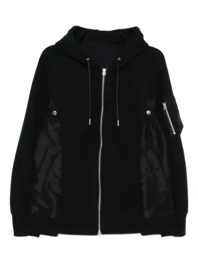 sacai drawstring hood bomber jacket - Black