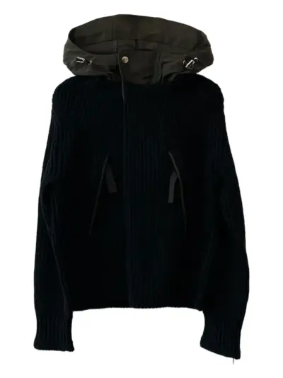 sacai hooded ribbed knit jacket - Black