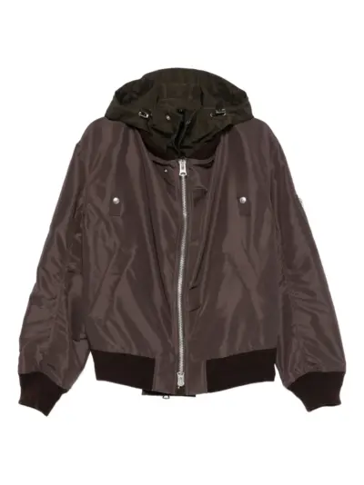 sacai hooded zip-front bomber jacket - Brown