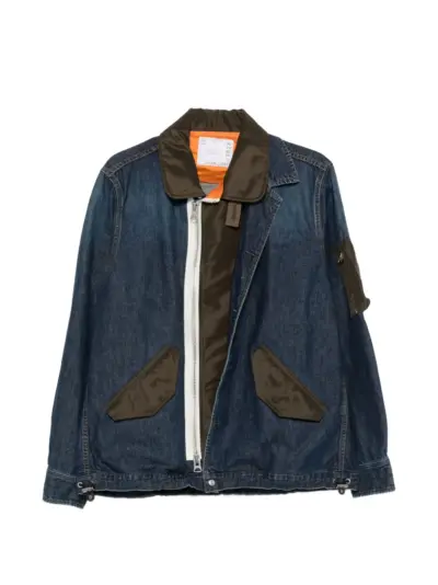 sacai layered denim jacket - Blue