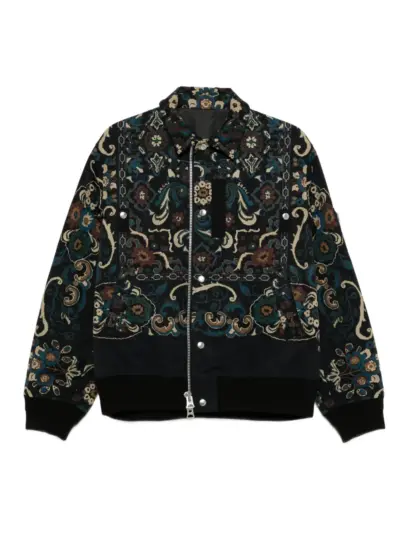 sacai paisley-print zip-front jacket - Black
