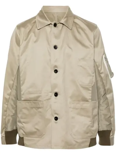 sacai panelled twill shirt jacket - Neutrals