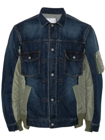 sacai patchwork denim jacket - Blue