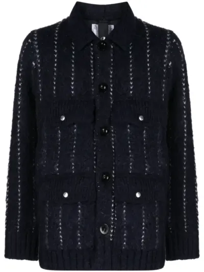 sacai striped bouclé shirt jacket - Blue
