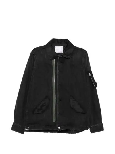sacai zip denim jacket - Black